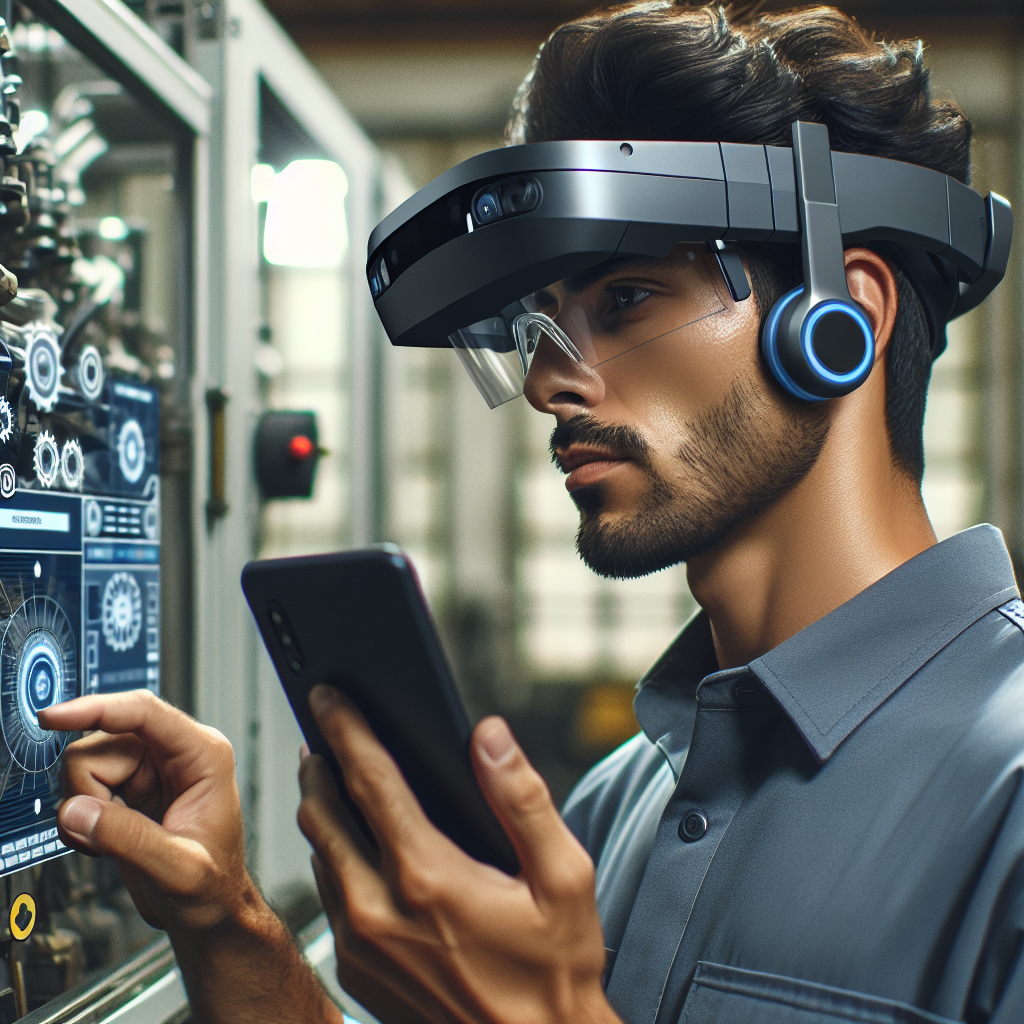 Opérateur utilisant réalité augmentée et IHM pour maintenance machine