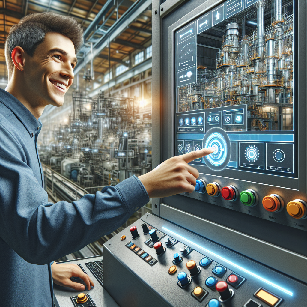 Opérateur utilisant IHM tactile sur machine industrielle moderne